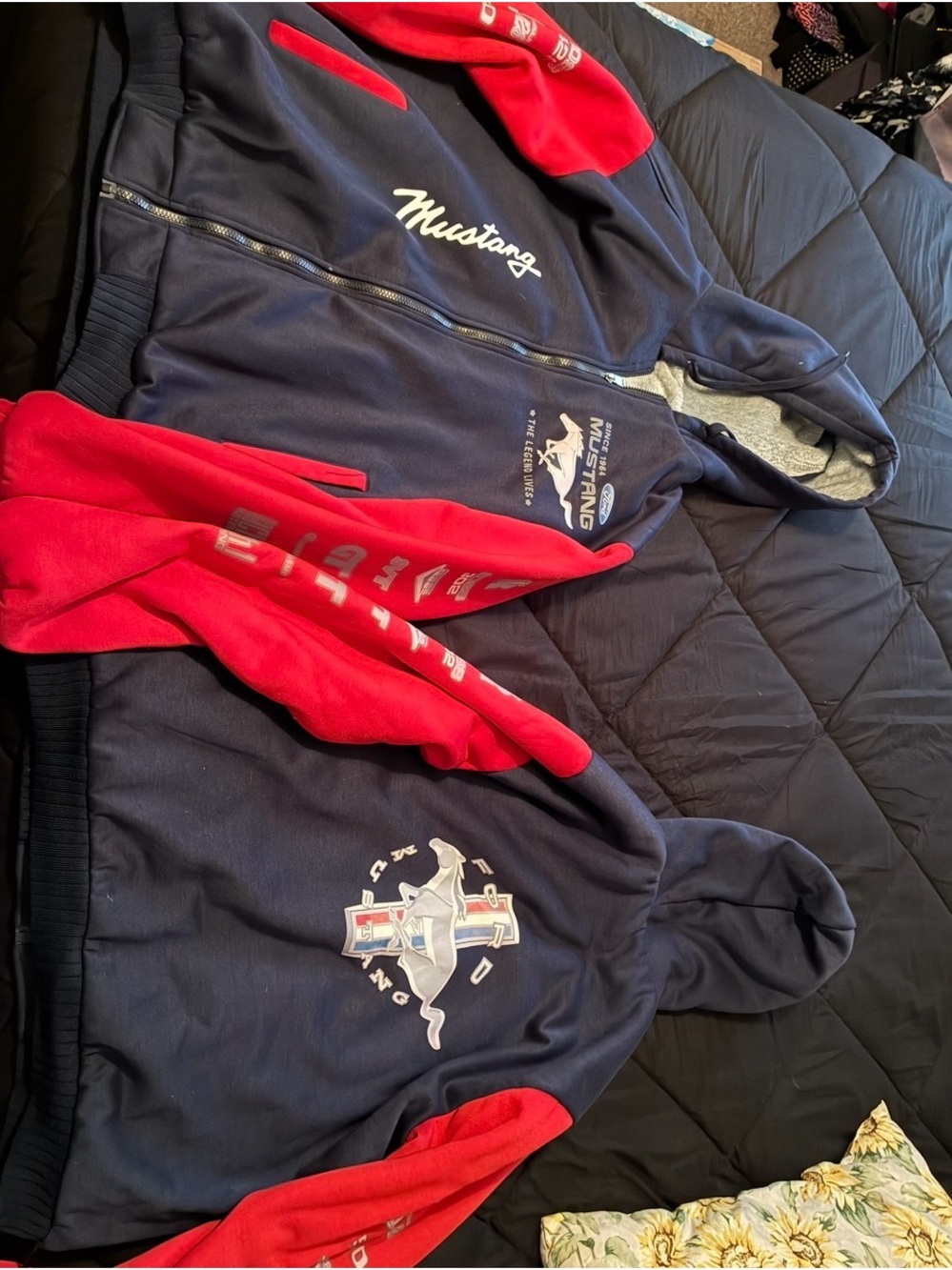 Mustang Navy and Red Full-Zip Hoodie for him and her